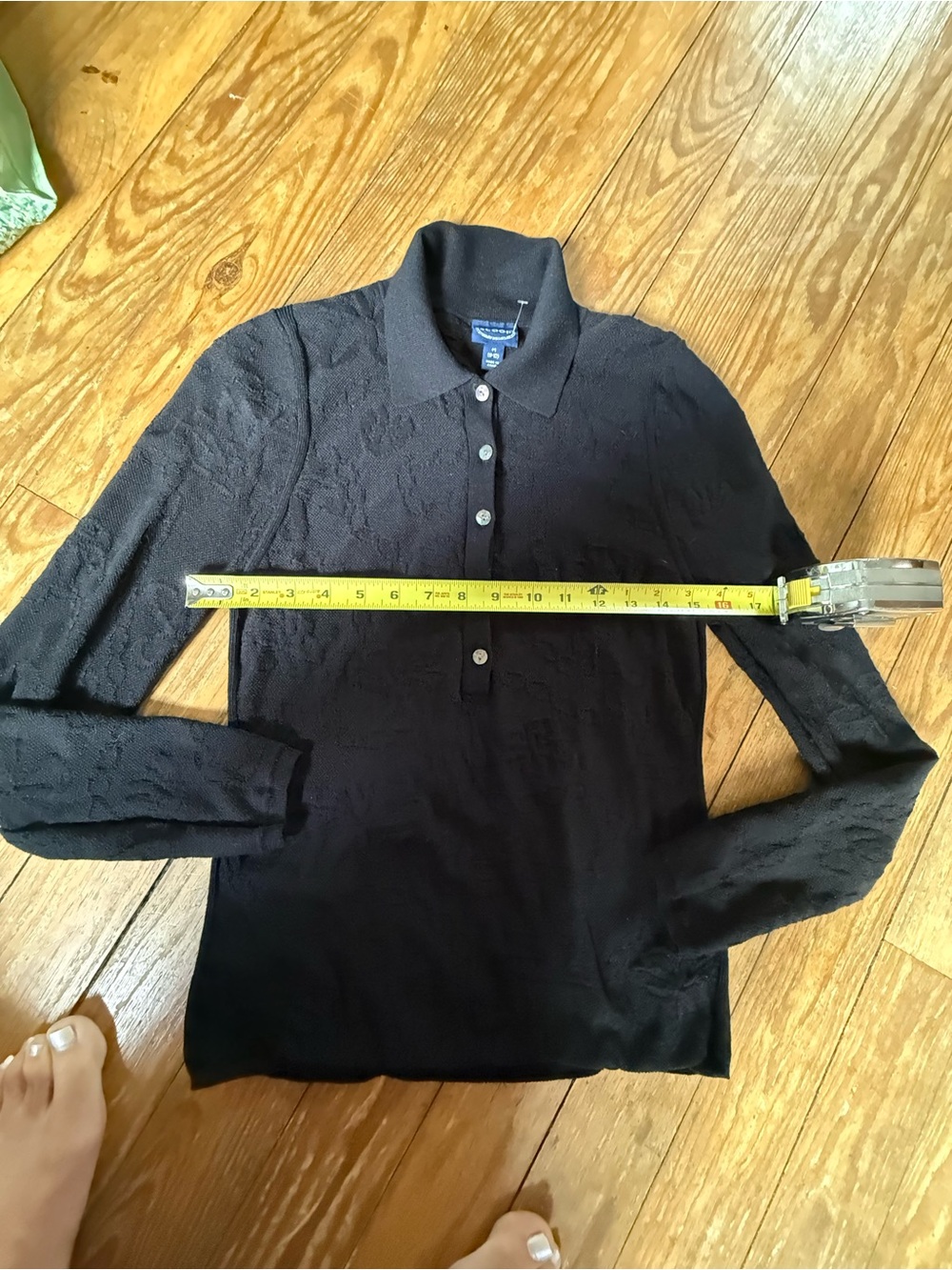 Scoop NYC Black Textured Knit Polo Top Long Sleeve Size M